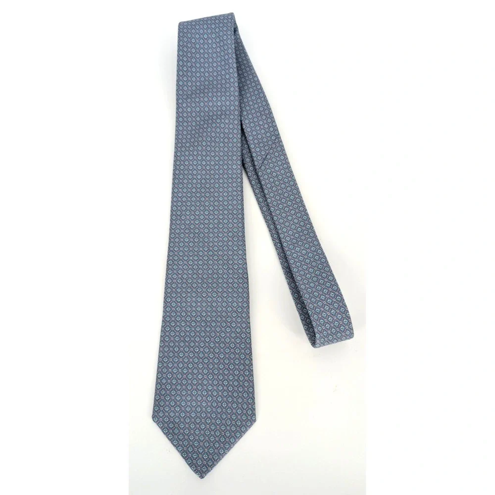 VTG Rooster Pink Blue Geometric Silk Tie USA Italian Fabric‎ Preppy Heritage